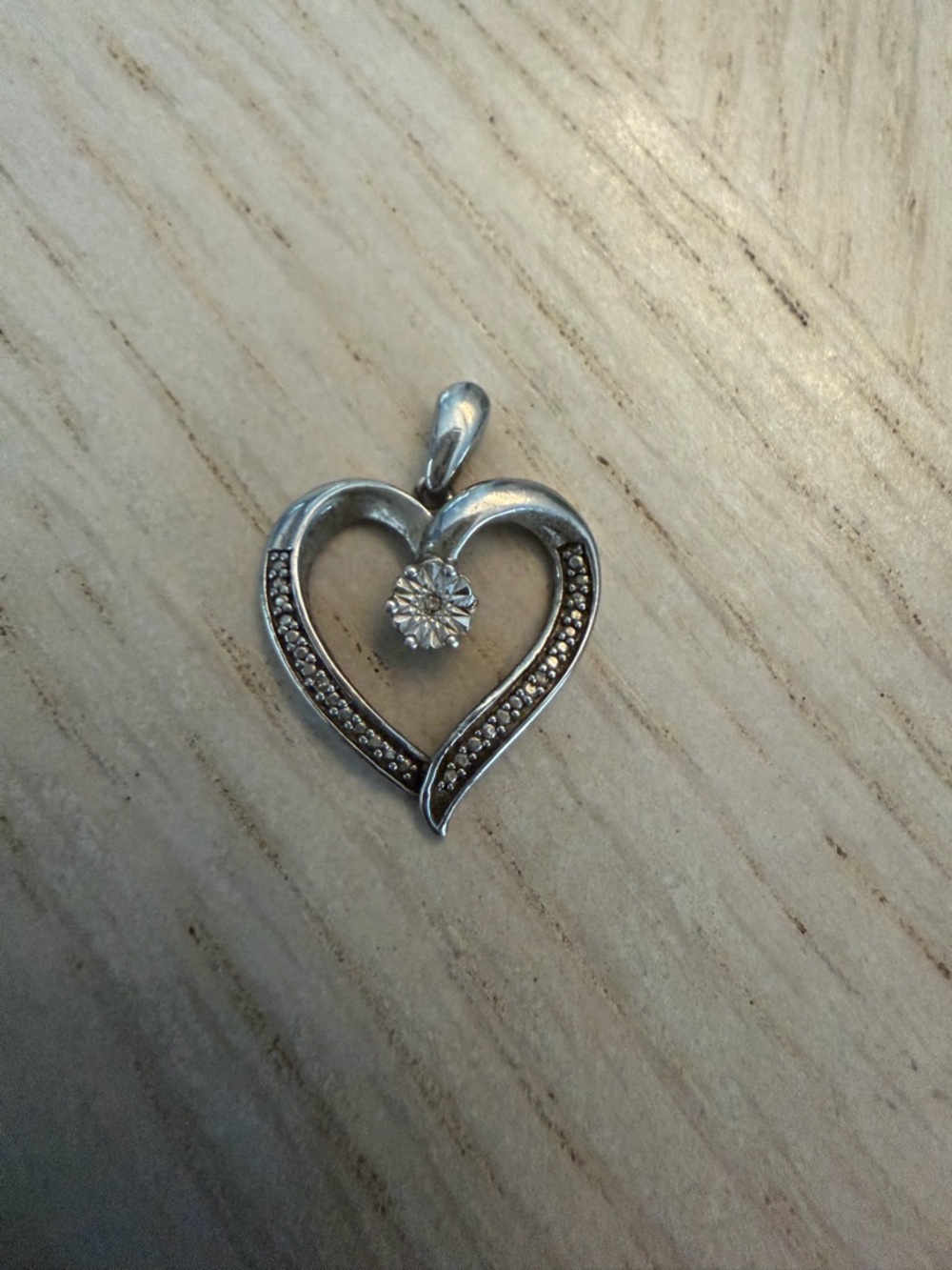 Zales Silver Heart Pendant with Diamond Accent